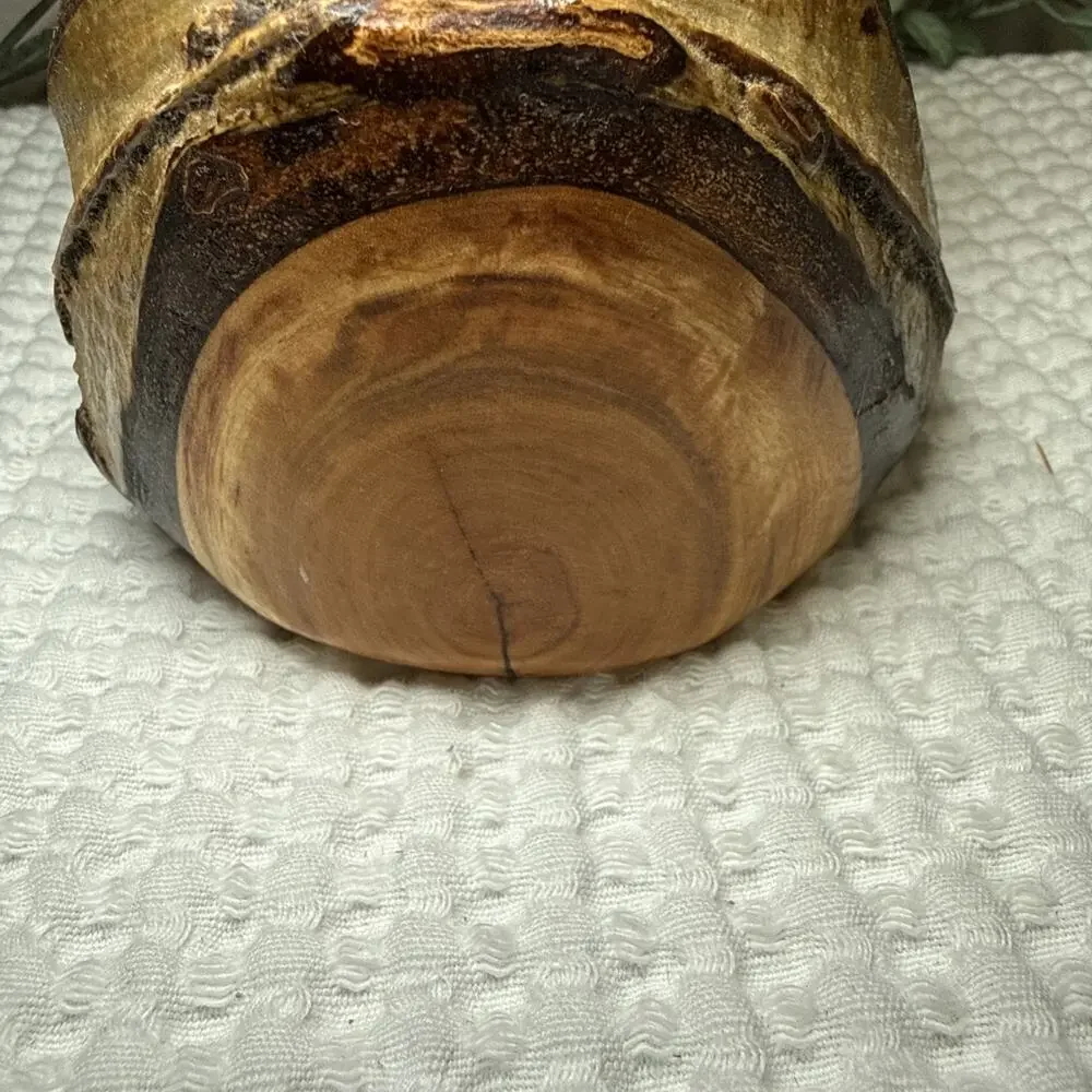 Hand Turned Natural Edge Wood Vase Studio Art Decorative Vessel Rustic 4” Vtg